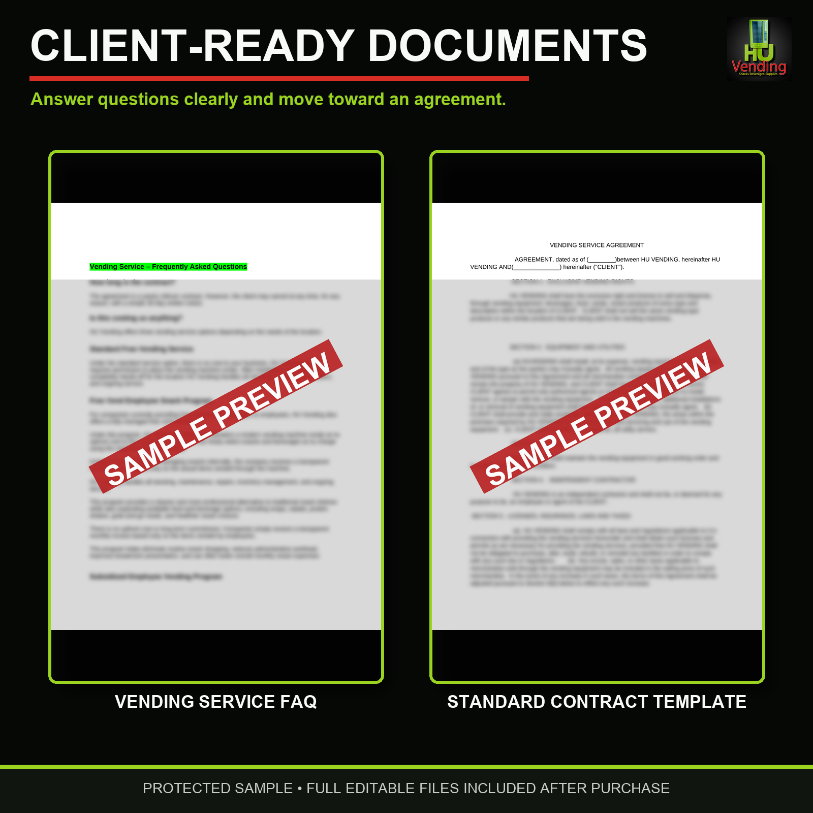 Protected preview of the vending service FAQ and standard contract template