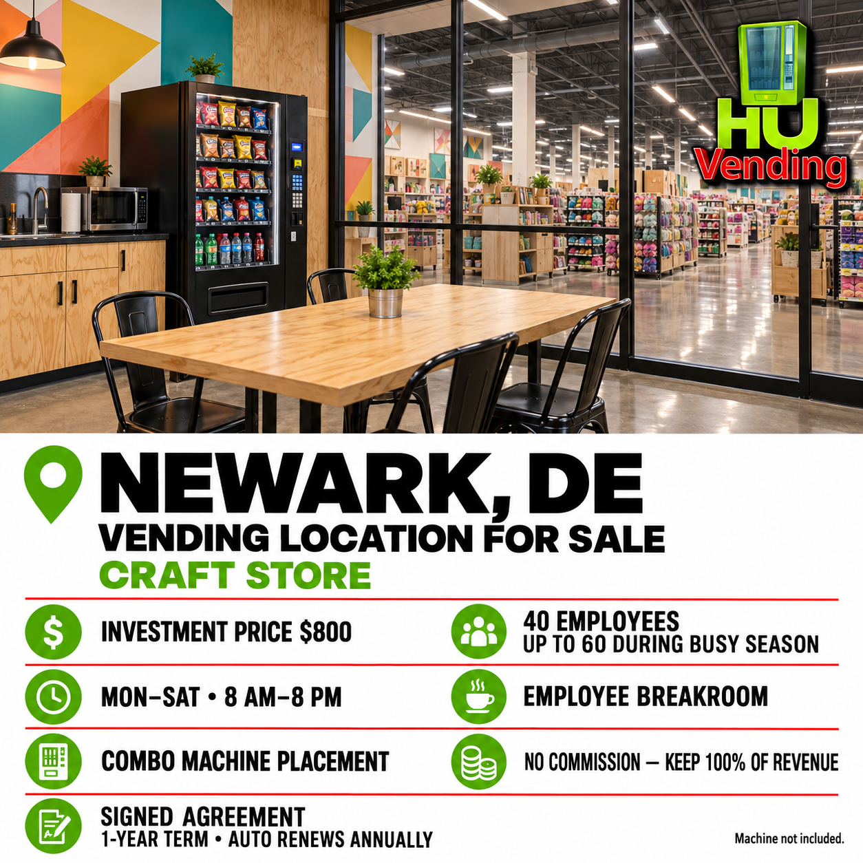 Newark, Delaware craft store vending location for sale for $800